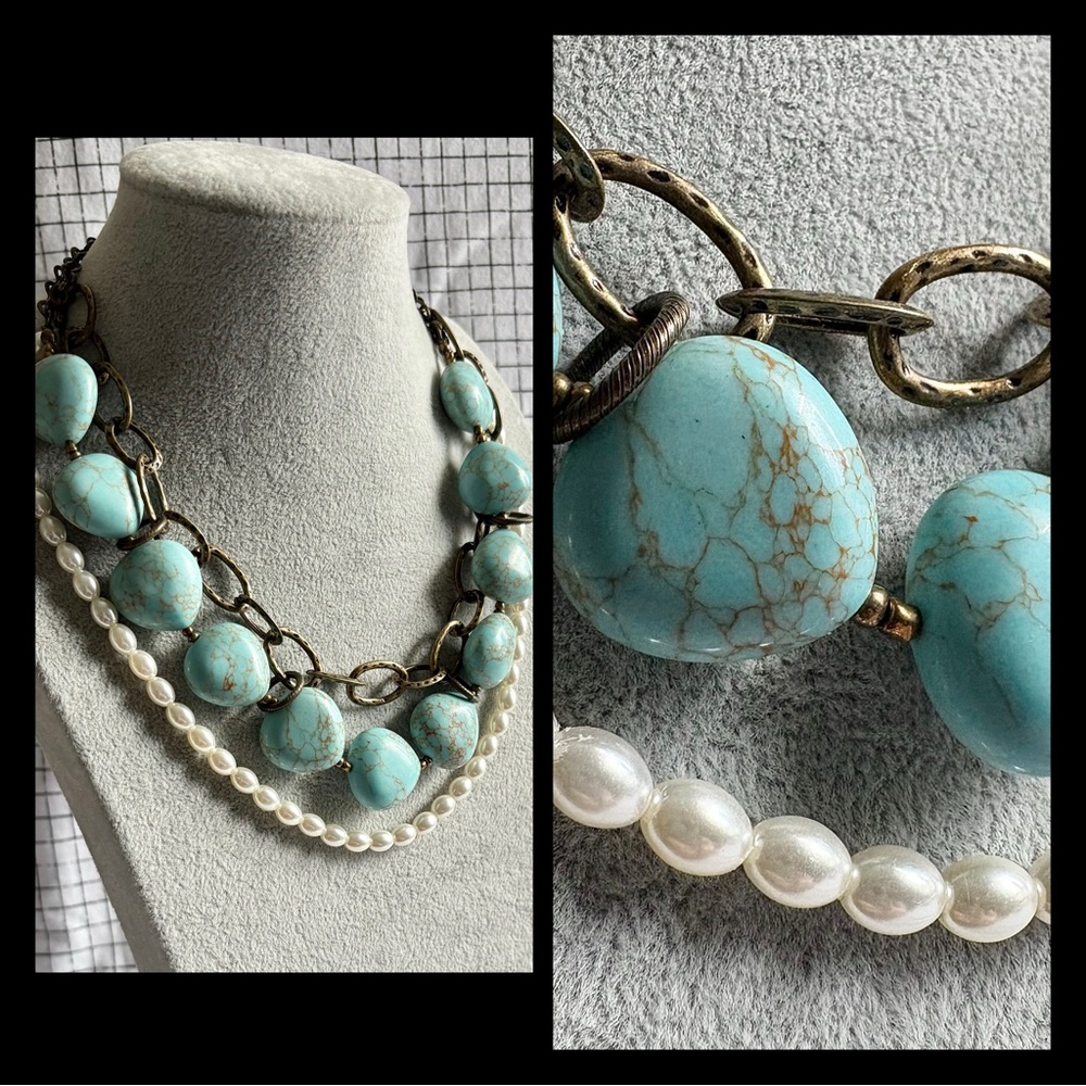 Premiere Designs Chunky Beaded Statement Necklace with Pearl and Metal Elements